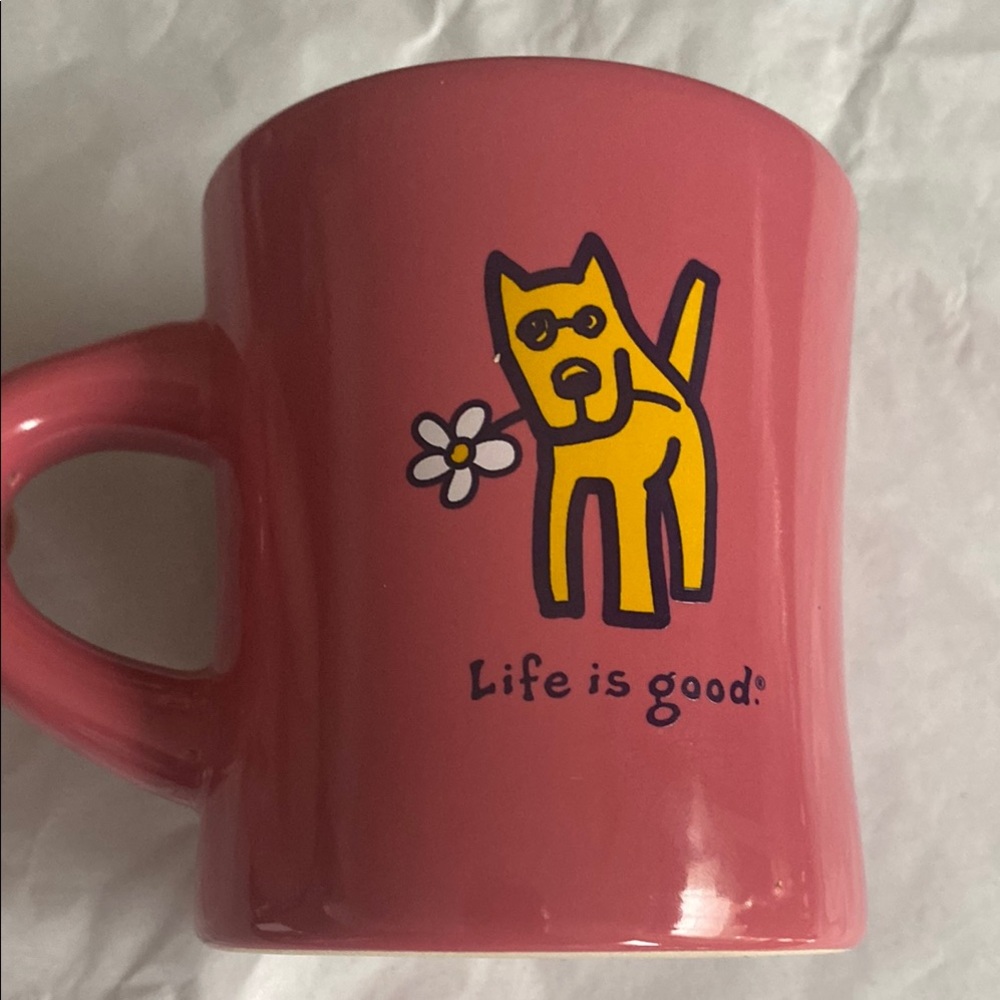 Life Is Good Pink and Yellow dog Mug - Picture 6 of 6